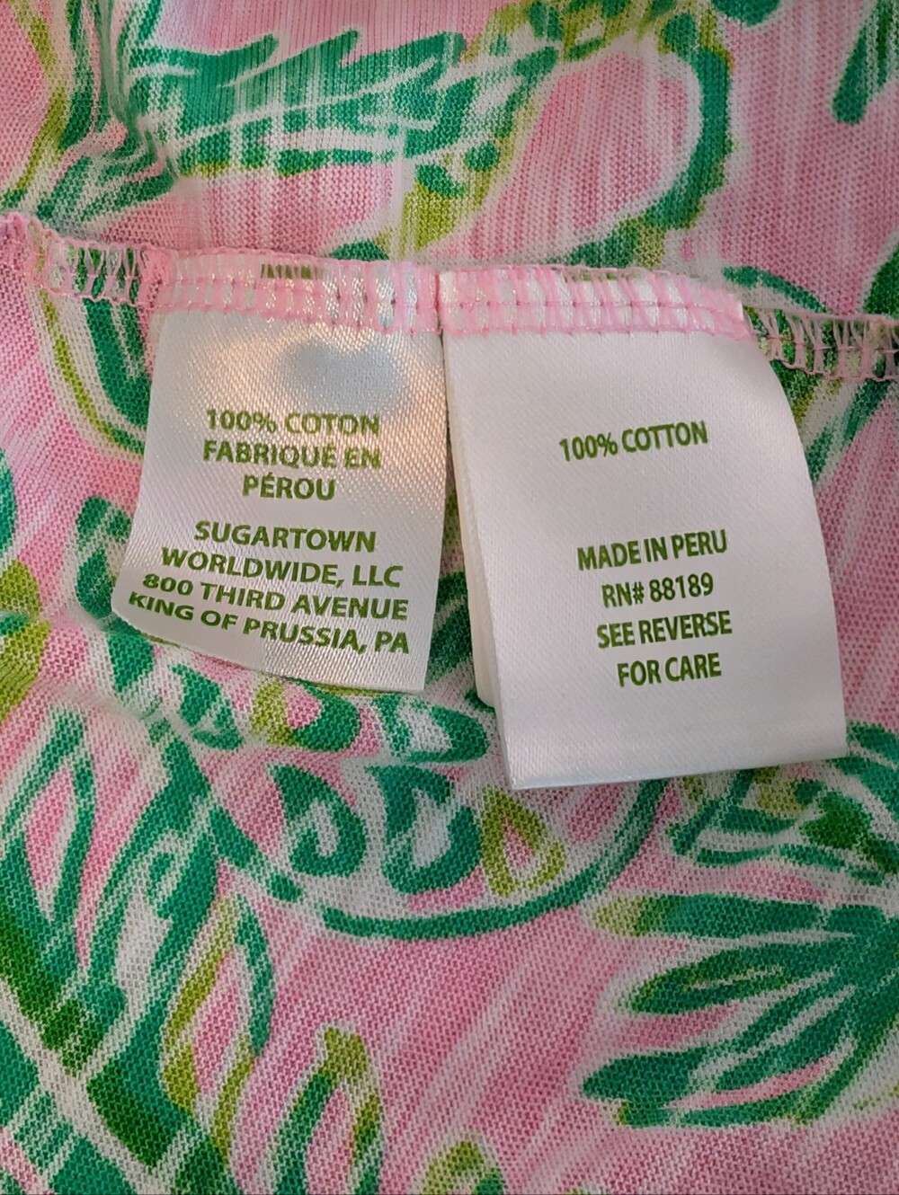Lilly Pulitzer Etta Top Shirt Mandevilla Baby Fins & Flippers, Sz L Pink Green - Picture 5 of 10